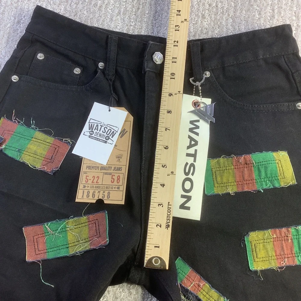 Watson Denim Black Jeans Mens‎ Size 32 (Actual 30 x 31) Rasta Patches NWT